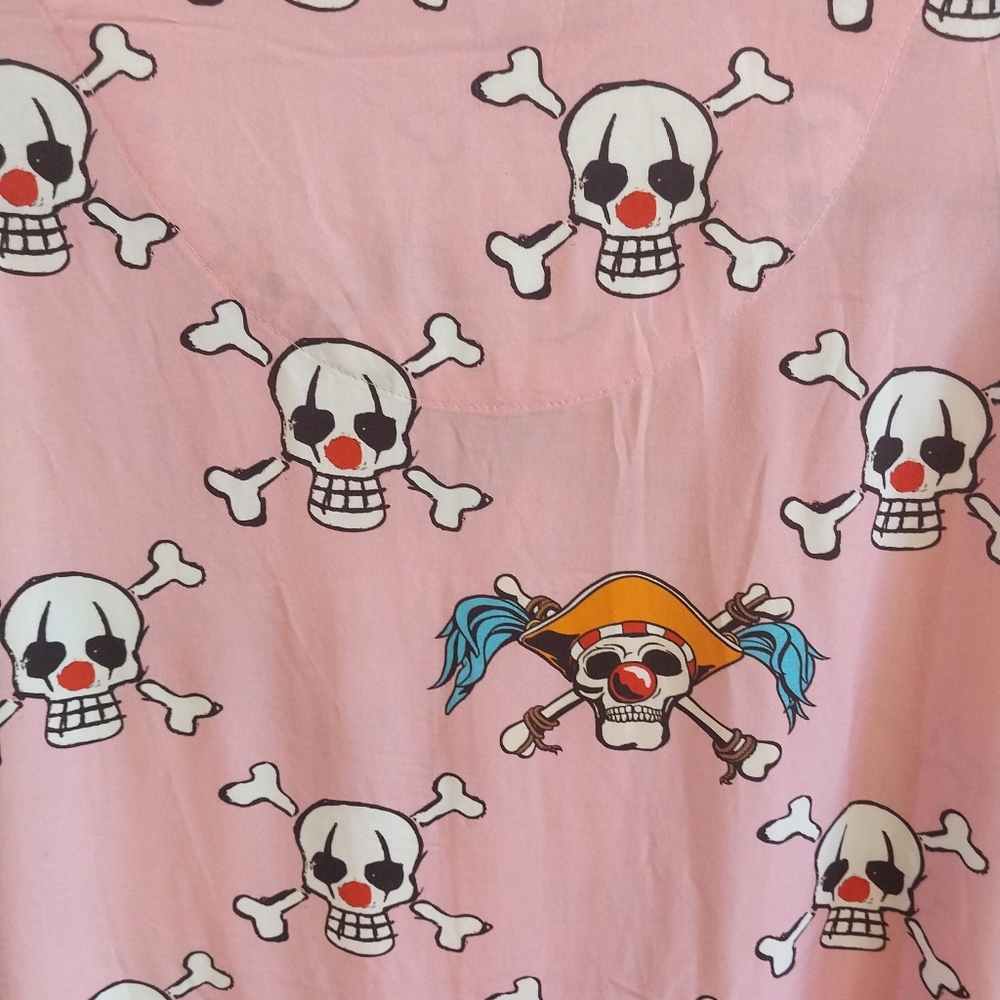 Buggy The Clown Shirt NWT Men's Sz X-Large Pink All-Over Skull Print Button-up